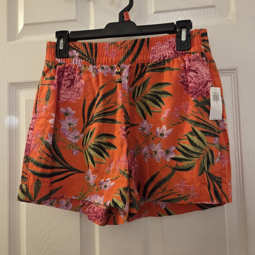 Old Navy sz S pullon linen/rayon colorful tropical short NWT beach cruise resort